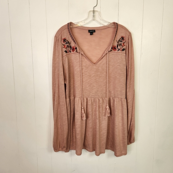 Torrid Pink Floral Boho Embroidery Balloon Sleeve Babydoll Top Empire Waost 2X - Picture 5 of 9